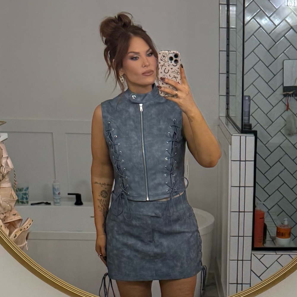 Princess Polly Ceejay faux leather mini skirt slate